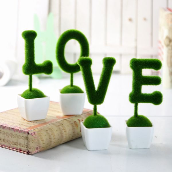 

creative love artificial fake green plant pots kit for wedding party decoration
