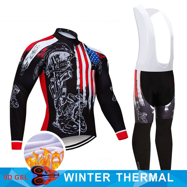 Direktverkauf ab Werk 2020 New USA Jersey 9D Pad Fahrradbekleidung Hosen Set Ropa Ciclismo Herren Winter Thermal Fleece Fahrradbekleidung Fahrradbekleidung