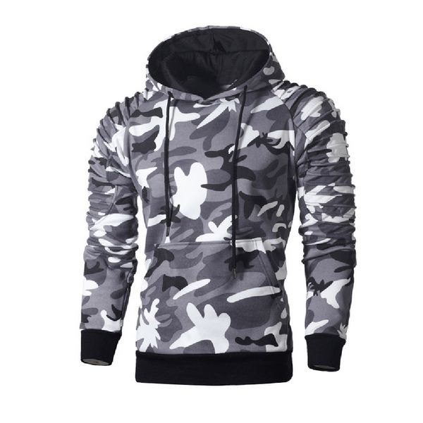 

men's hoodies & sweatshirts camo print men autumn pleated sweatershirt casual fashion hip streetwear oversized clothes long sleeve, Black