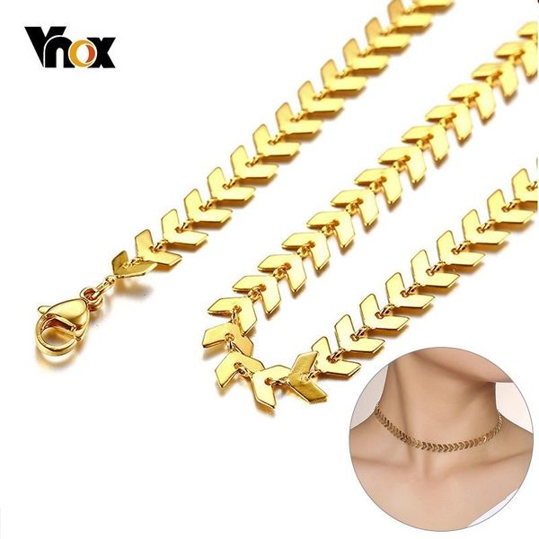 

vnox chic arrow links choker for women 585 rose gold tone stainless steel female temperament necklaces fish bone chain, Golden;silver