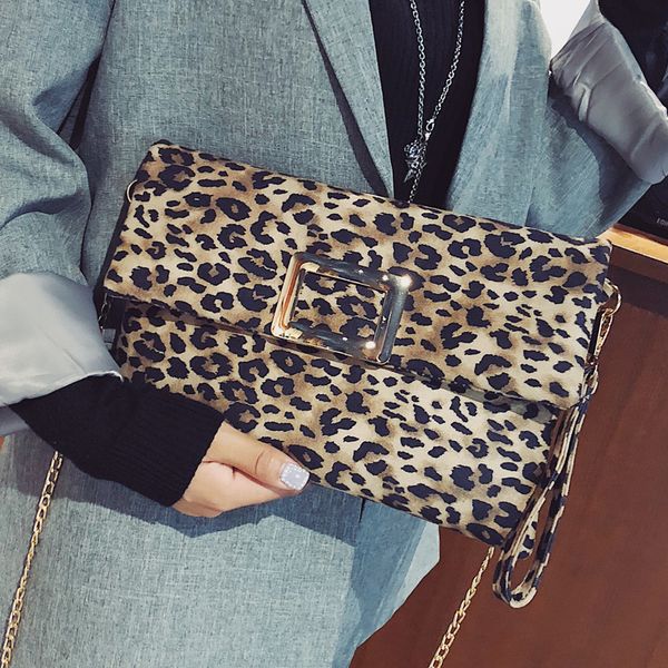 

ladies clutch handbag matte pu leather women shoulder bag envelop leopard fashion handbag square metal button