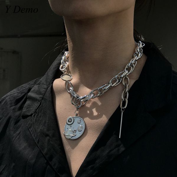 

mechanics style star galaxy round women chain casual pendant necklace, Silver