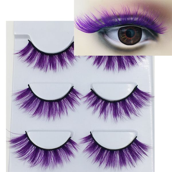 

new 3d mink color false eyelashes purple cross long natural fake eyelashes stage show makeup thick eye lashes