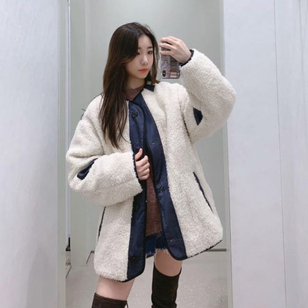 

2019autumn и winter new двустороннее ватные хлопок lamb волосы густые дряблая повседневный jacket, Black