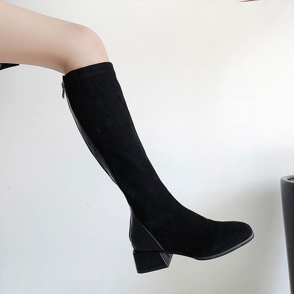 

zipper boots women new 2019 thigh high heels high booties ladies women's rubber shoes rain winter footwear women, Black