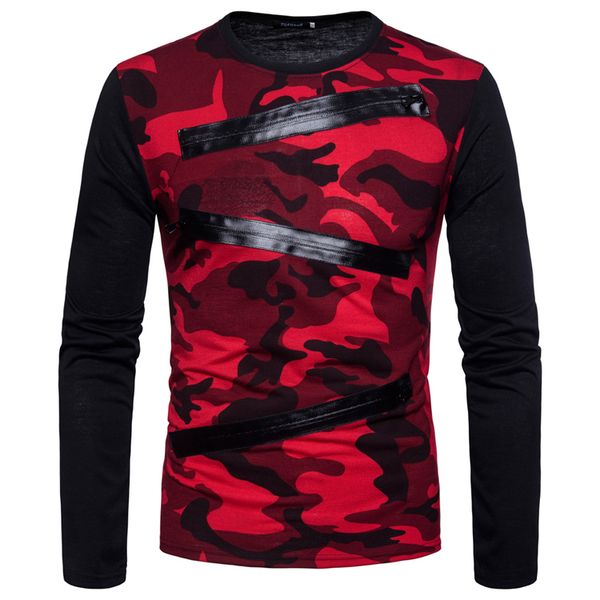

zipper camouflage hit t-shirt sleeved slim color t casual o-neck long shirts shirt fashion mens t men jfxxp
