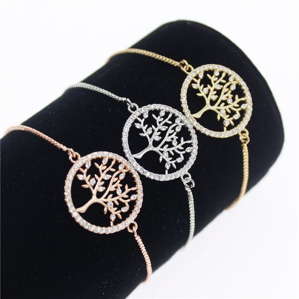 

new cubic zirconia tree of life bracelet gold chain bracelets fashion charm bracelets for women crystal jewelry gift mbr190054, Black