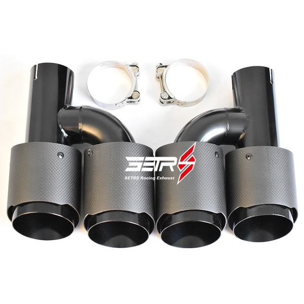 

h style outlet 114 mm two pieces left and right double carbon fiber black straight flange exhaust pipe end tip for e70