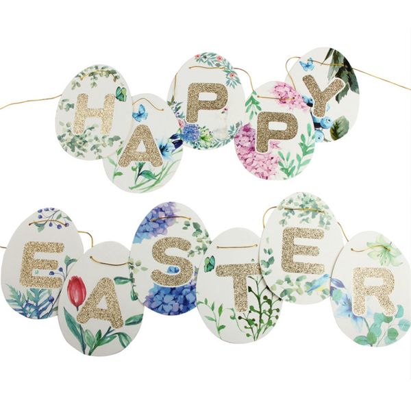 Glitter Fun Egg Shape Happy Easter Banner Floral Banner Happy Easter Sign Bunting Decor Spring Decor