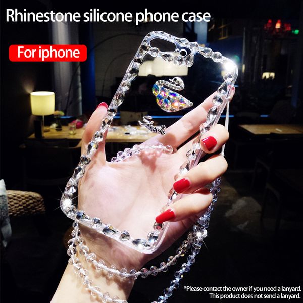 

for iphone 11promax 11pro 11 xsmax xr xs x 8p 8 6s 6sp phone case luxury diamond transparent swan soft edge protective cover