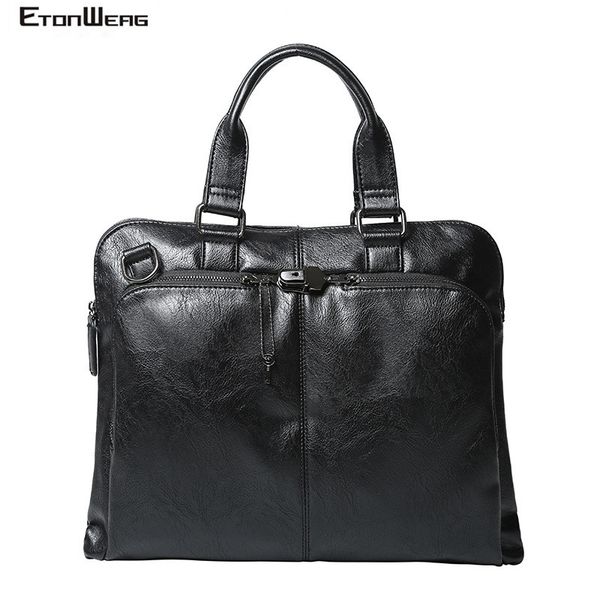 

men's business office briefcase waterproof pu leather tote black solid messenger bags computer lapbag vintage large handbag