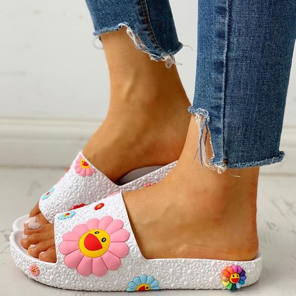 

women's funny fashion colorful sunflower pattern home shoes beach slippers slides women's slippers ladies shoes cute beach, Black