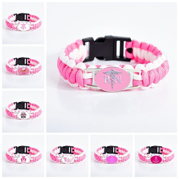 

new pink nurse rn sign charm bracelets for women girls keep calm registered nurse letter cord wristband 2019 fashion medical jewelry gift, Golden;silver