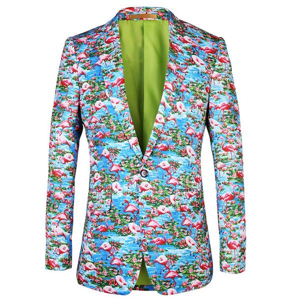 

мужские блейзеры популярный новый узор фламинго мужской тонкий печатный костюм мода куртка на одной пуговице, White;black