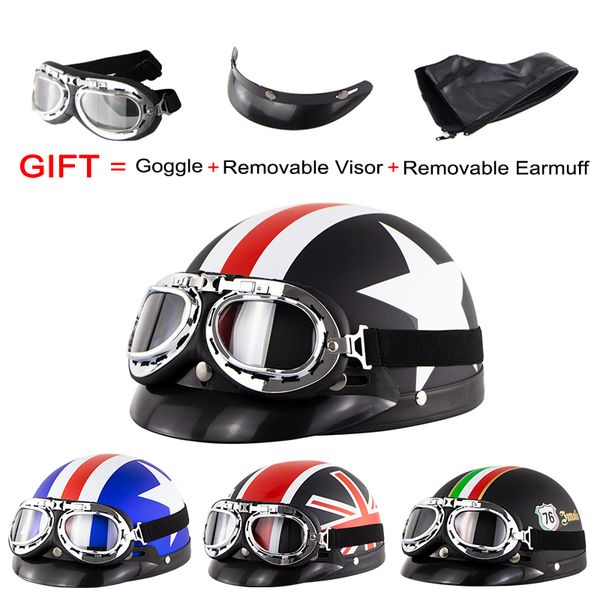 

wosawe scooter motorcycle half helmet goggle visor earmuff ear protection helmet chopper vintage retro vintage motobike
