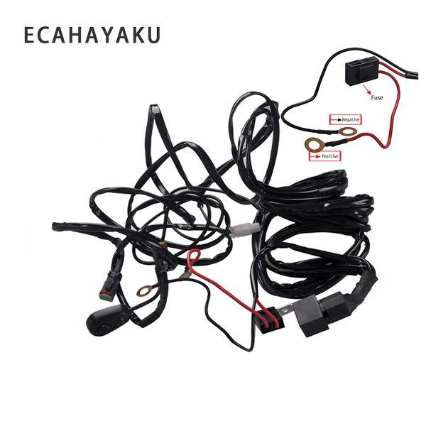 

ecahayaku 2x 3 meters car led light bar wire wiring harness relay loom cable kit fuse for auto driving offroad work lamp 12v 24v