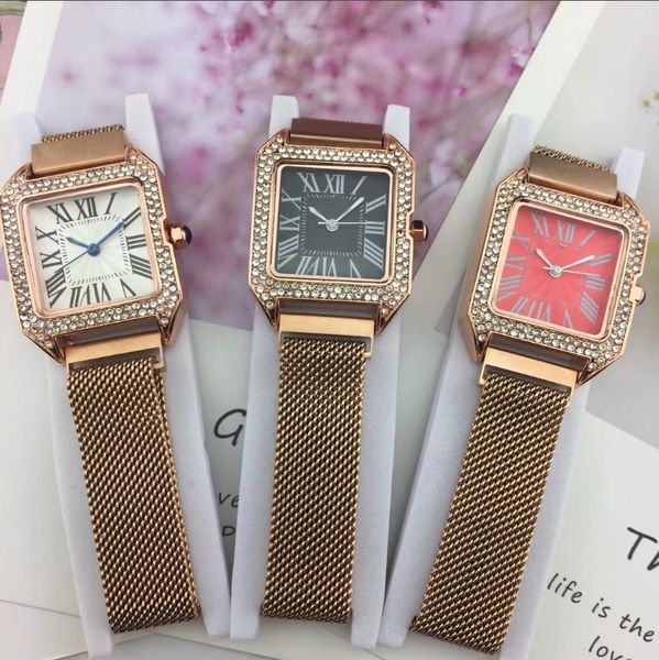

new fashion women luxury watch square designer quartz movement watches stainless steel white and gold dial couple gift lovers wristwatches, Slivery;brown