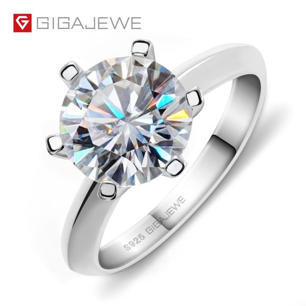 

gigajewe 3.0ct 9.0mm ef круглый 18k белого золото покрыло 925 муассанят кольцо алмазной испытании серебра зачета ювелирных изделий женщины п, Golden;silver