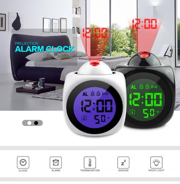 

new fashion attention projection digital weather lcd snooze alarm clock projector color display led backlight bell timer ing