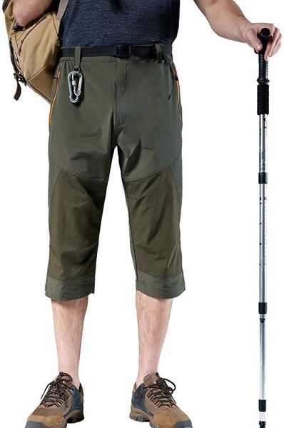 

men's classic bermuda beach capri 3/4 cropped sweatpants camping quick drying casual shorts quick dry detachable hiking pants, Black