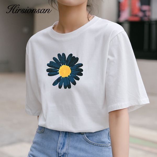 

hirsionsan floral print t shirt women 2020 new vintage aesthetic oversized cotton tshirts korean soft casual harajuku tees, White