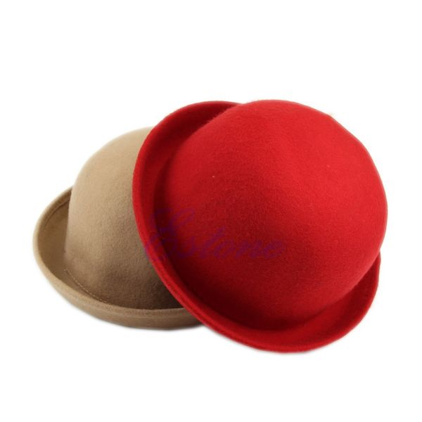 

fashion vintage women lady cute trendy wool felt bowler hat cap winter warm hat solid 4 colors drop ship, Blue;gray
