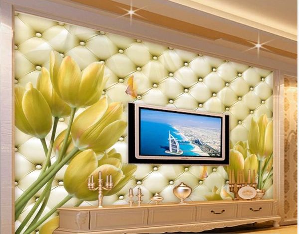 

romantic tulip imitation soft pack tv background wall modern living room wallpapers