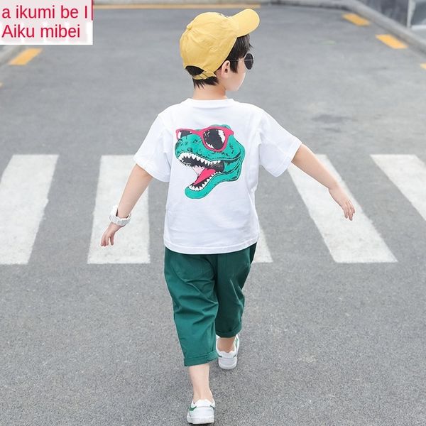 

children's boys' sports and pants set leisure two-piece suit medium and large children's handsome short-sleeved capri pants s