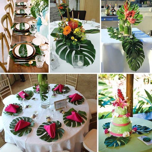 

new sale 12 pcs tropical imitation plant leaves 8" hawaiian party jungle beach theme decorations for birthday
