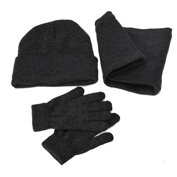 

black men's outdoor hooded hat with gloves, neck cap and women's hat, three-piece set, Black;blue