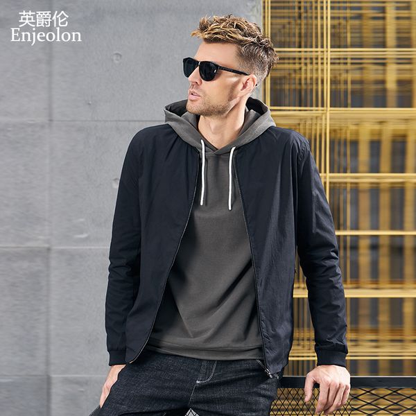 

enjeolon new fall bomber jackets coat men fashion black solid mens jcaket 3xl coats stand collar jacket caot jk2603, Black;brown