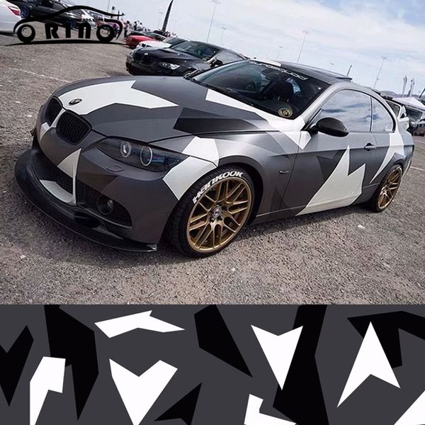 

arctic black white grey camouflage vinyl adhesive pvc car wrap foil with air bubble for vehicle motorbike truck body wrapping