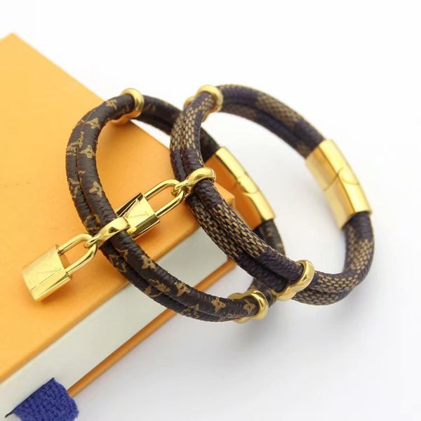 

мода стиль леди женщины печати цветок / плед v letter design double deck кожаный шнур браслет с 18k gold metal locks 2 цвет, Black