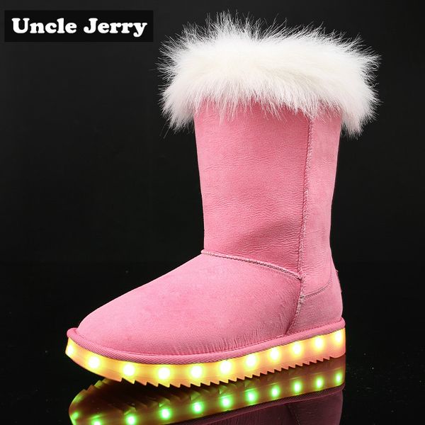 

unclejerry 2019 snow boots for boys girls and women usb charged led shoes warm fur high-light up winter boots, Black;grey