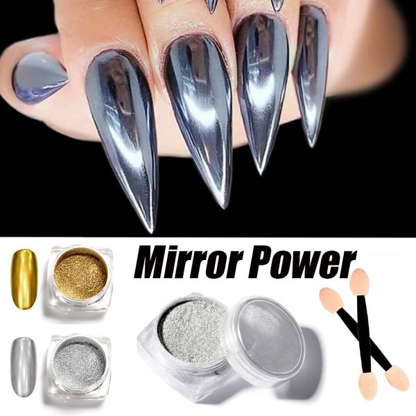 

mirror glitter nail chrome pigment laser holographic silver nail glitter art decorations manicure tool, Silver;gold