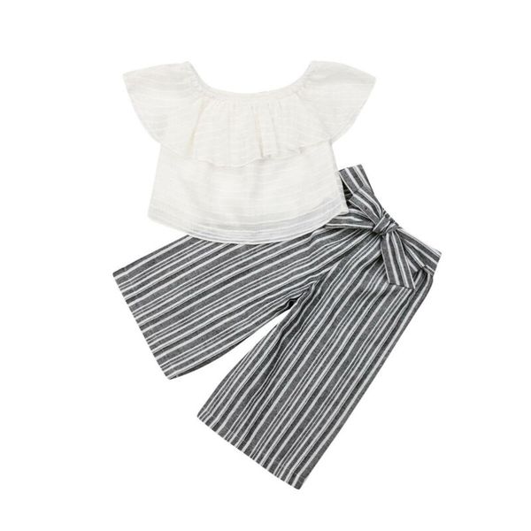 

малыш baby girl kids плеча футболка tops + длинные брюки 2pcs летняя одежда, White