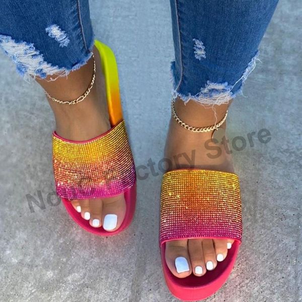 

women slippers fashion bling slipper colorful ladies wedges thick platforms summer flip flops open toe slides beach sandals 2020, Black