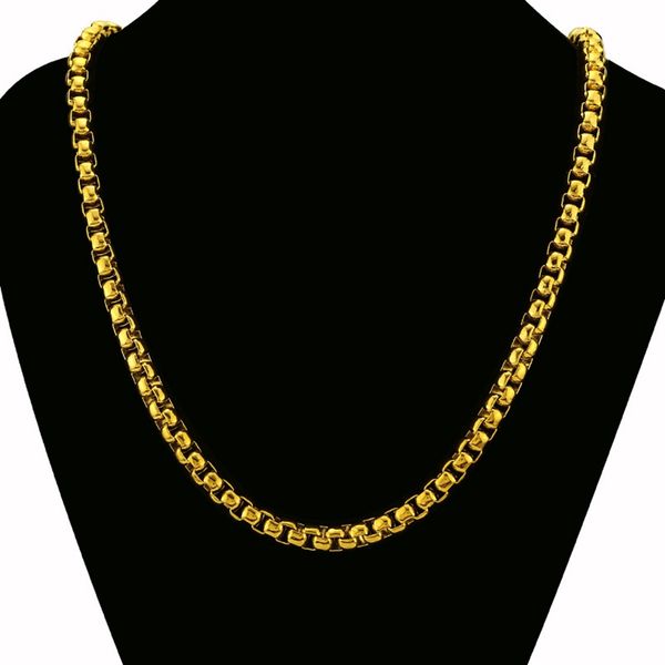 

24" long domineering men's box chain 18k yellow gold filled hip hop mens necklace 8mm wide chain birthday gift, Silver