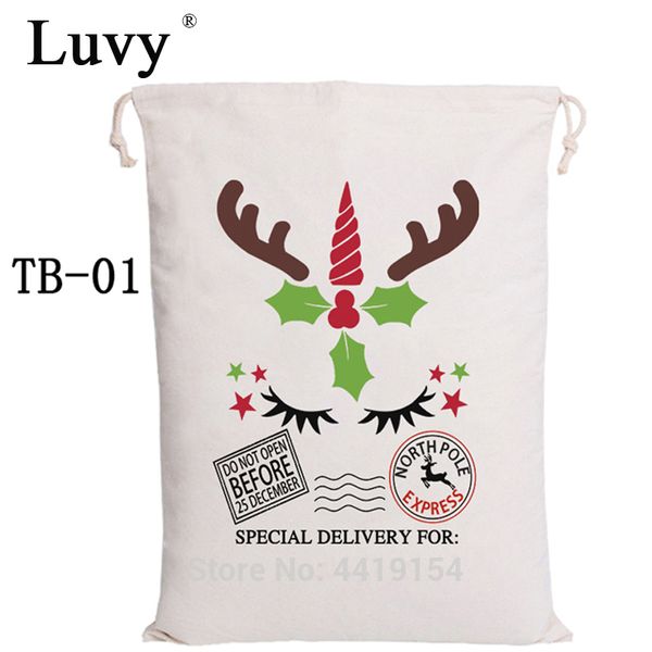 

luvy christmas bag 100pcs/lot reindeer express santa sack drawstring canvas gift bag santa claus party decoration candy cane