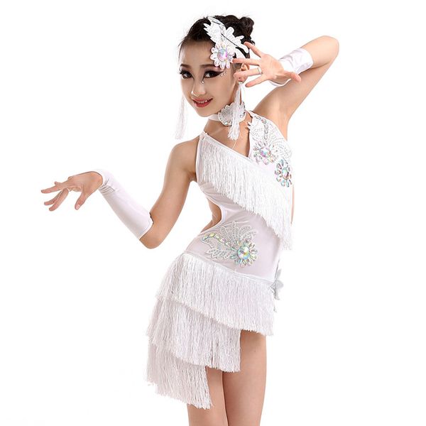 

summer children latin dance competition performance clothing tassels girl latin fringe dress kids tango dance ballroom costumes, Black;red