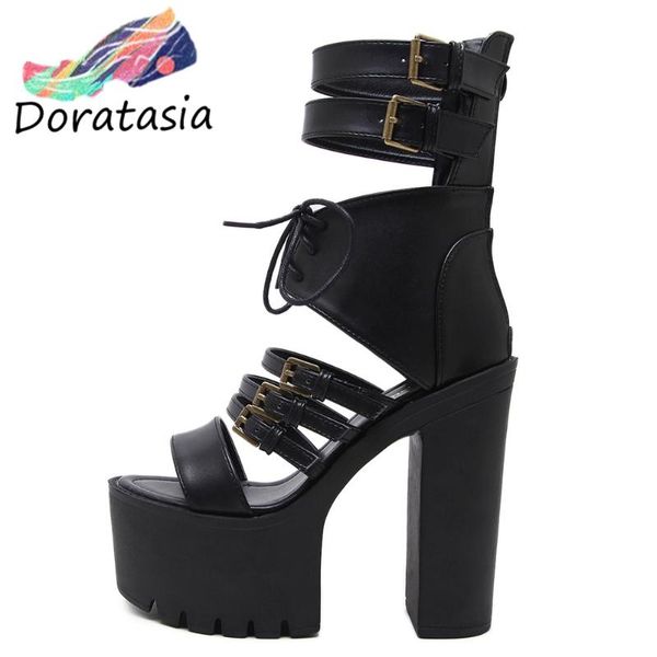 

doratasia women open toe buckle block heel zipper shoes black fashion sandals women summer platform sandals