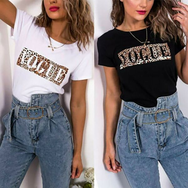 

Womens Ladies Short Sleeve T-Shirt Leopard Slogan Print Shirt Tee Tops Blouses