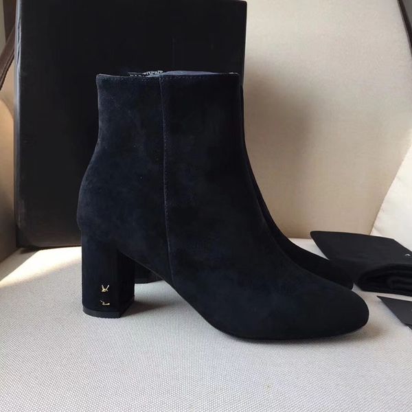 

Suede loulou ankle boot new black rough and harp pointed fa hion high heeled boot medium tube ladie 039 boot