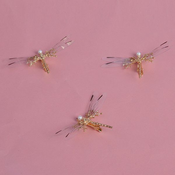 

1 pcs popular golden dragonfly hairpins bridal headdress wedding hair accessories transparent wings dragonfly hair clip, Golden;silver