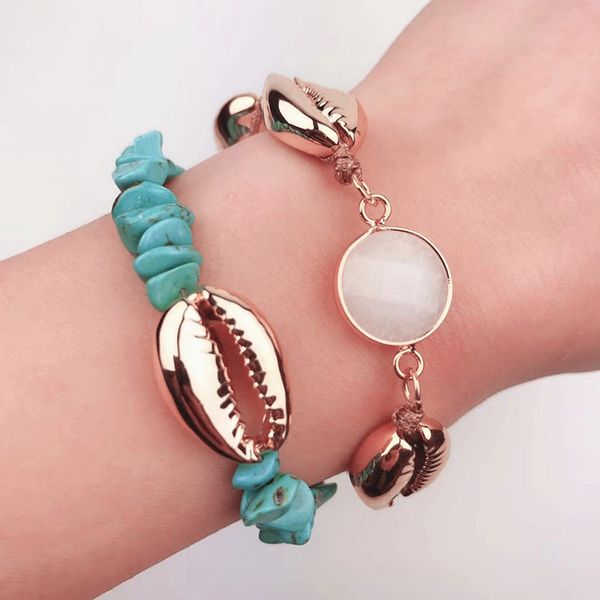 

natural stone bracelets for women adjustable rope gold cowry shell bracelet femme boheme jewelry boho accessory gift hot, Black