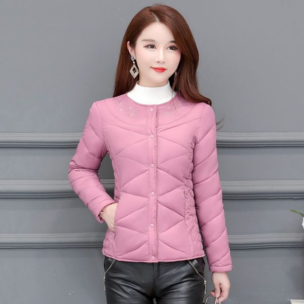 

winter women cotton jacket liner 2019 fashion short solid color large size round neck coat thickening warm female jackets ttt192, Tan;black