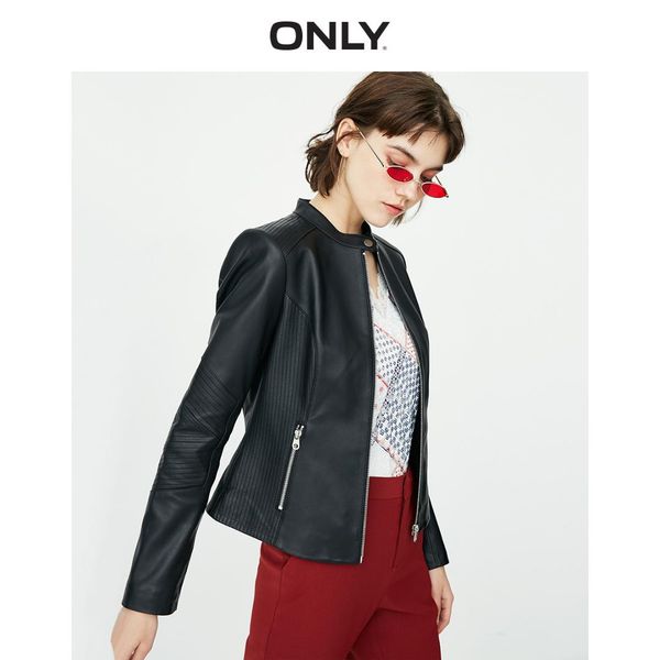 

only women's autumn new slim simple short leather jacket | 118310514, Black