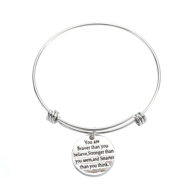 

you are braver than you believe adjustable bangle bracelets for women, White