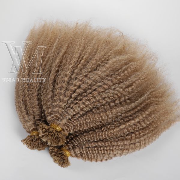 

vmae indian 1g/s 100g #27 brown afro kinky pre bonded keratin stick u tip raw cuticle aligned virgin remy human hair extensions, Black