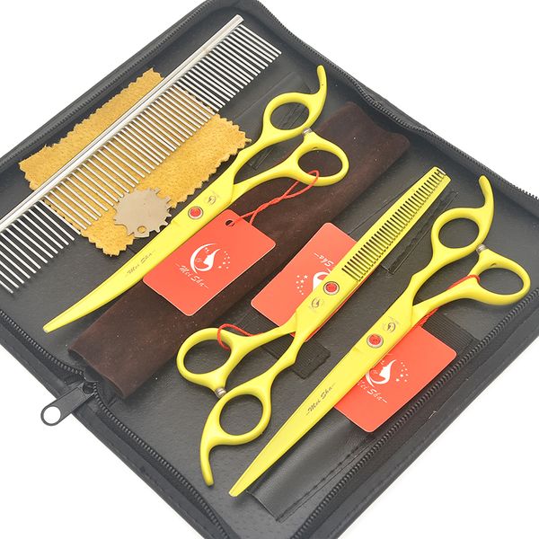 

meisha 7.0" straight curved animals hair cutting shears japan steel 6.5" pet thinning shears dog grooming scissors set hb0195